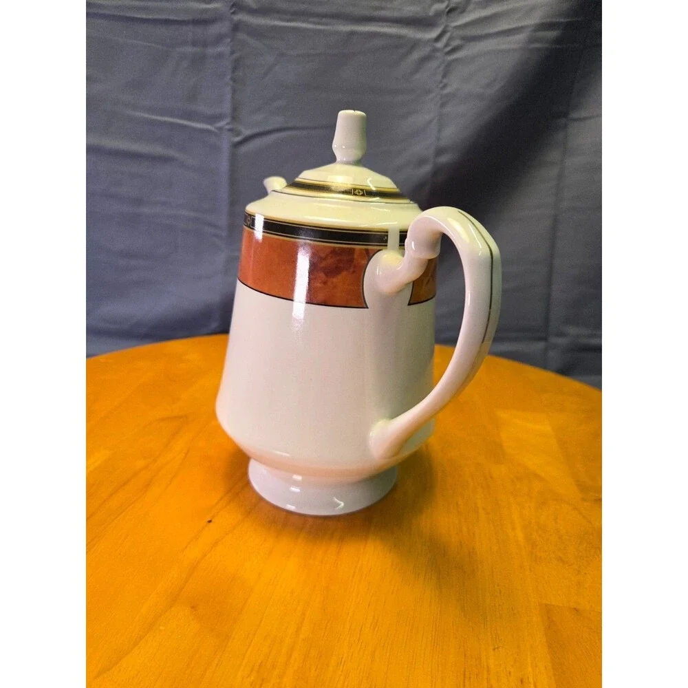 Retroneu Fine China Wood Garland 226 Coffee Pot Teapot with Lid Faux Burl Gold